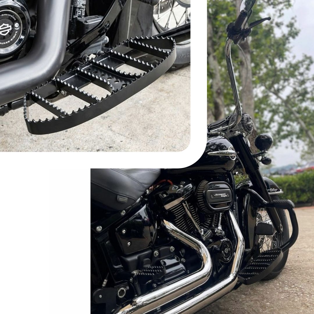 インパクト抜群！BURLY BRANDの象徴的なベアトラップデザインペグ＆フロアボードで新たなライディングエクスペリエンスを切り開こうっ♪♪ -  ハーレーカスタムガイド