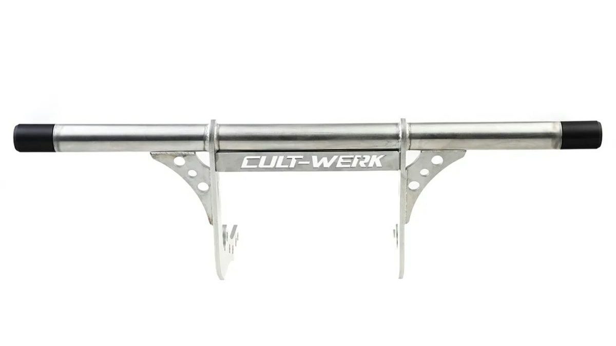 ありそうでなかった…ステンレスタイプ/カラーのクラッシュバー!! まさかのCult Werkより発売開始っ♪♪ ブラックもあります♪♪ ステンレスクラッシュバーフロント用 正面画像