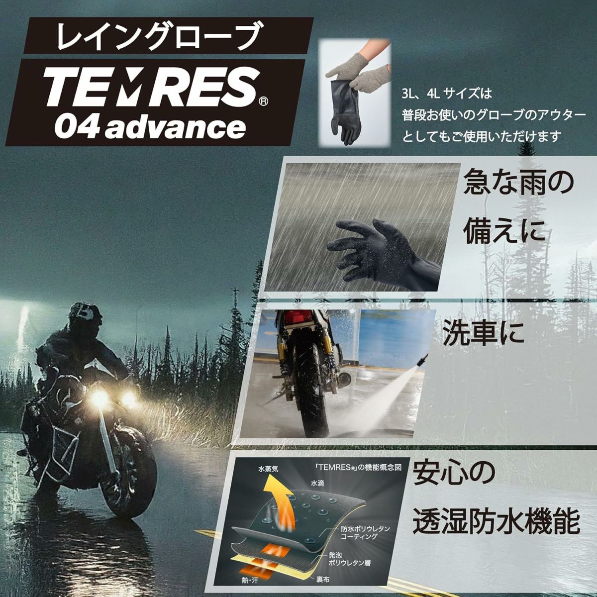 ツーリング先の突然の雨や、この寒い時期の洗車時に大活躍間違いなし!実用的機能が備わったTEMRES製防水グローブ登場!2