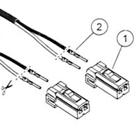 図中1がコネクタ、2が端子。