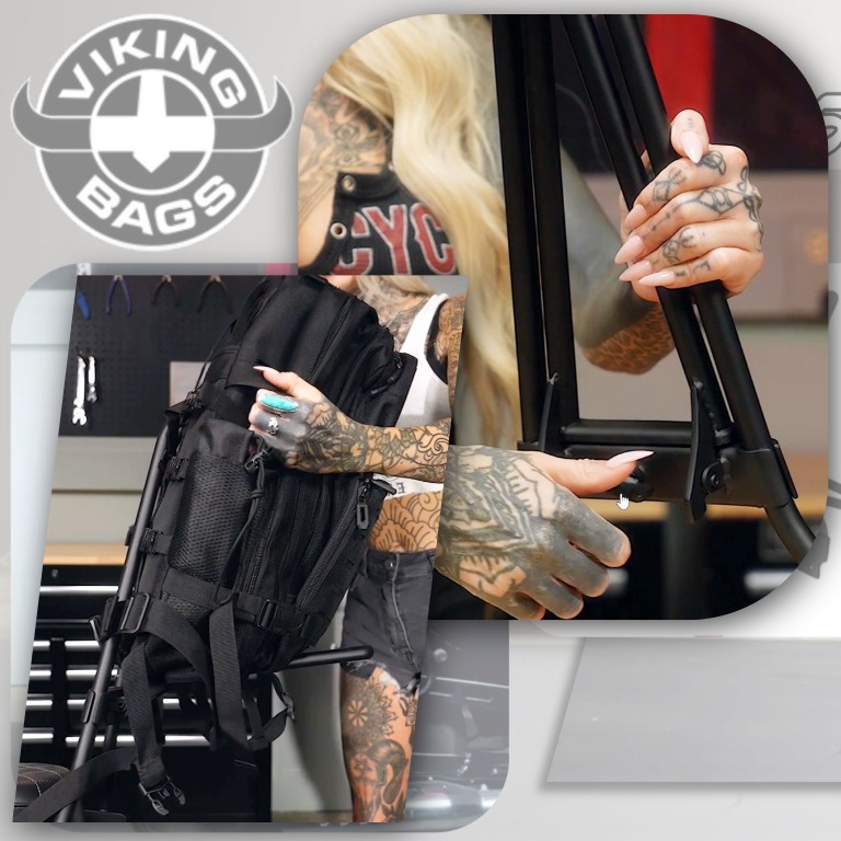 【後ろ姿で魅せる・荷物も安心】ナイトスター RH975/S Iron Born Blade 25インチ・ラゲージラック リジッドシーシーバー マットブラック Viking Bags5