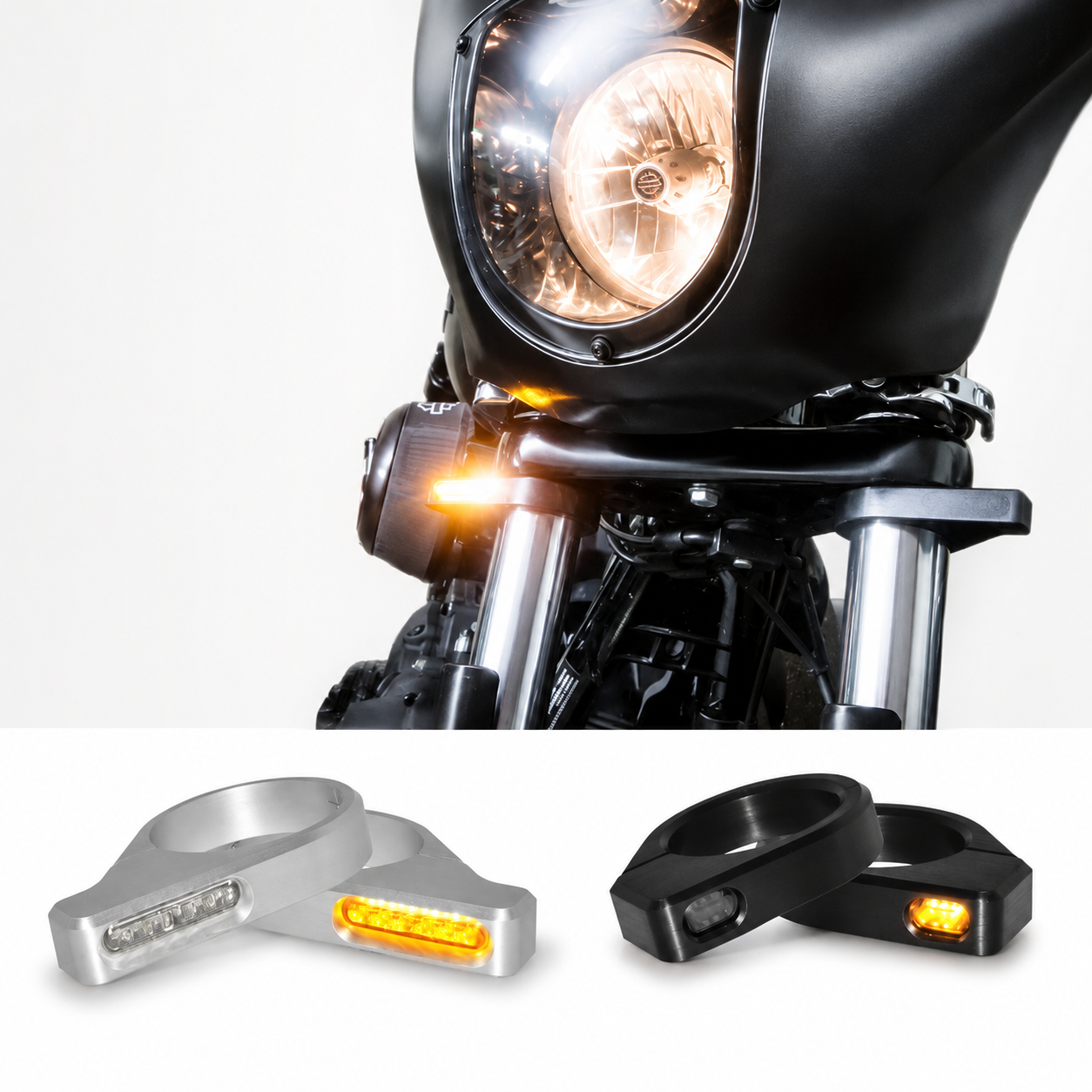 【ハーレーのフロントからウインカーの張り出しを抑える!】HEINZ BIKES ZC-LINEフォークウインカー2